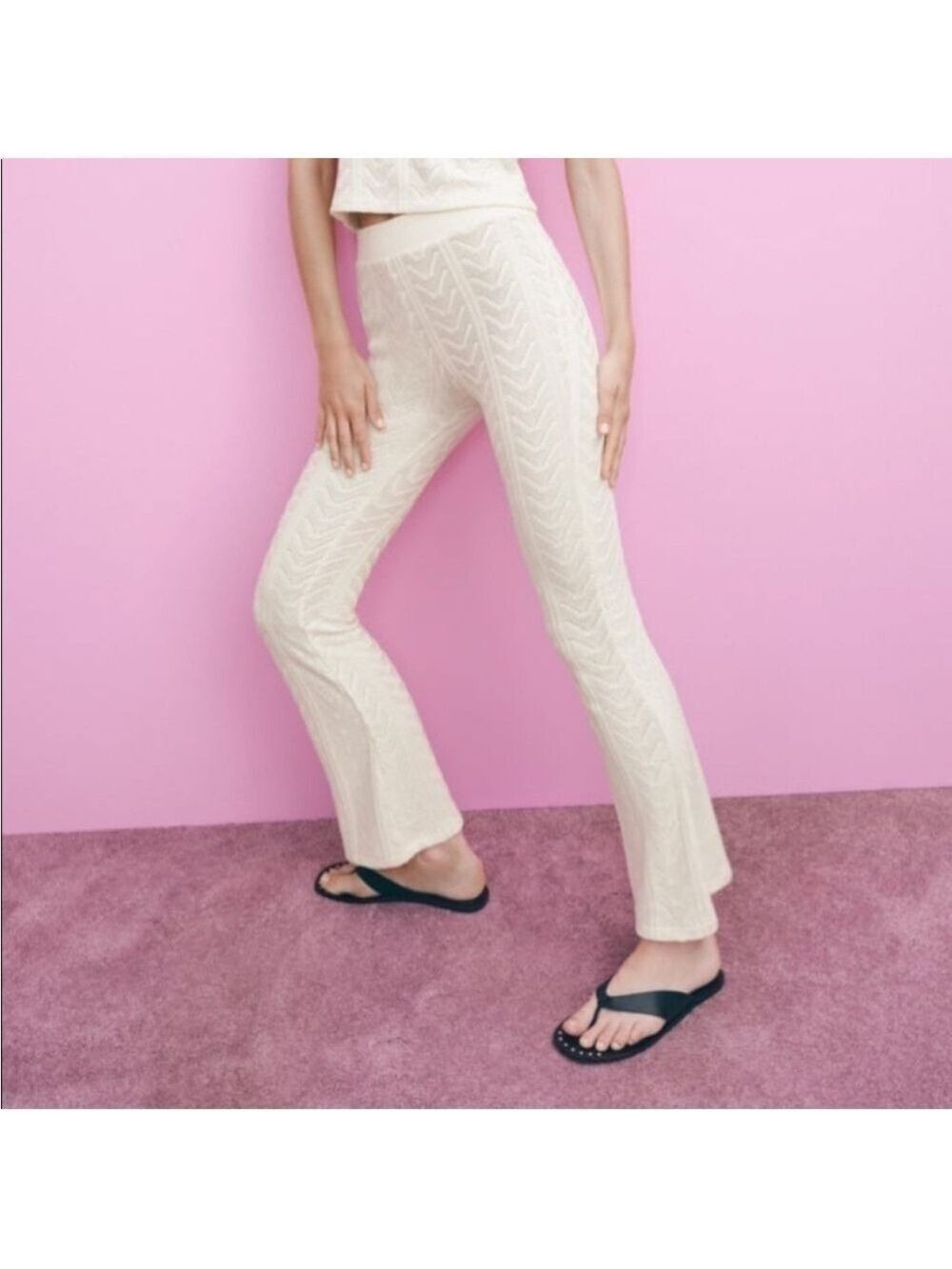 ZARA crocheted knit Flared Leg sweater Pants high waisted size Small